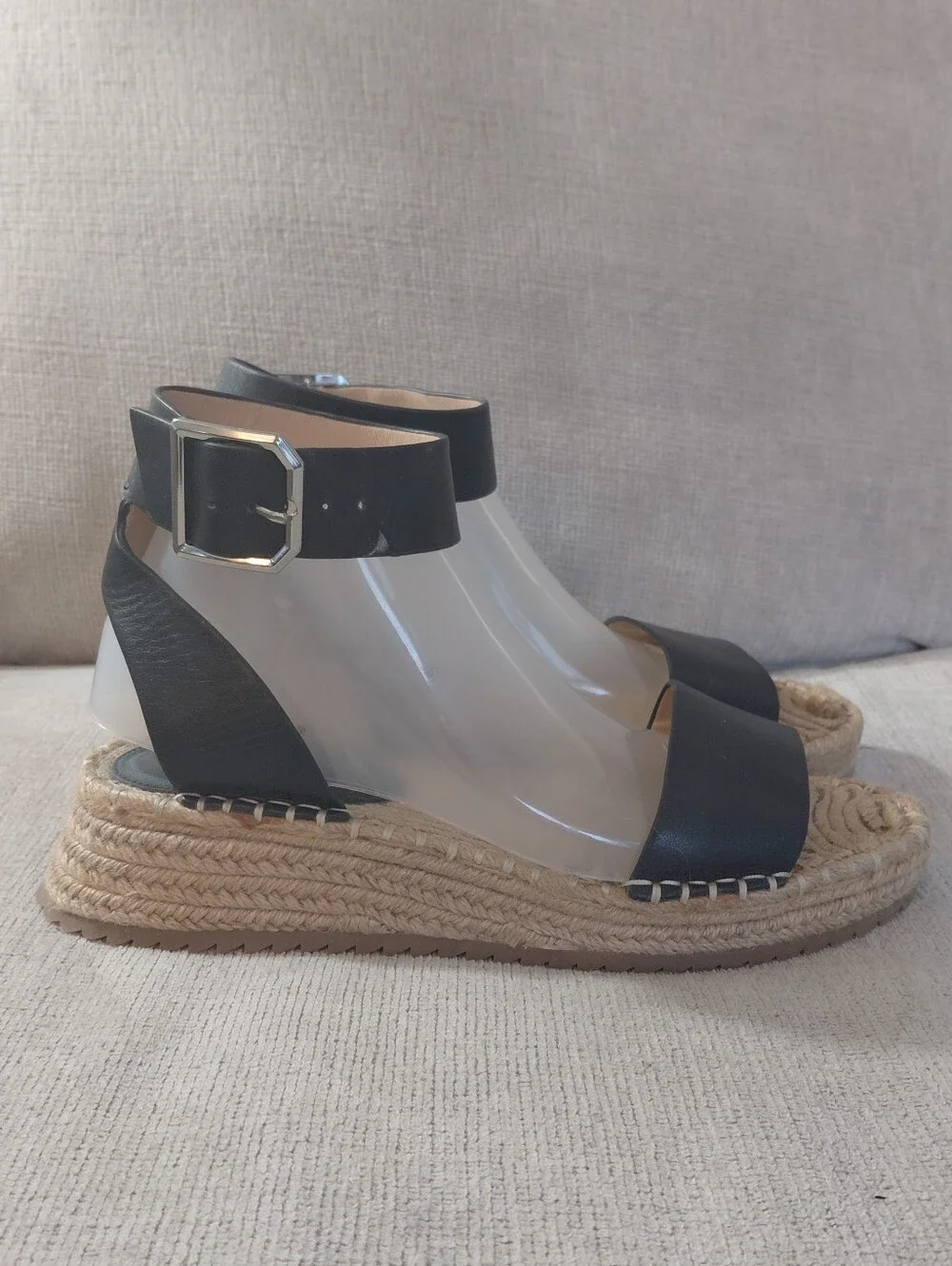 ANTONIO MELANI Black Leather Espadrille Platform Sandals Size 9.5